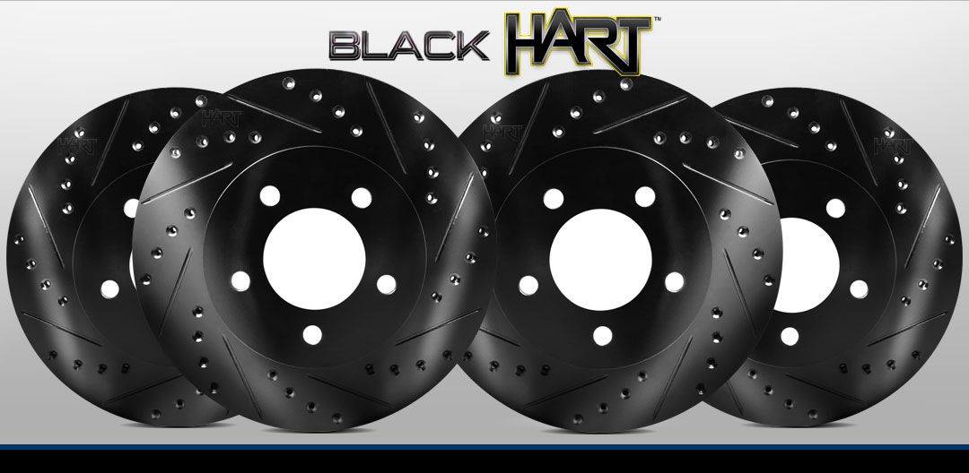 [2 FRONT + 2 REAR] Black Hart *DRILLED & SLOTTED* Disc Brake Rotors