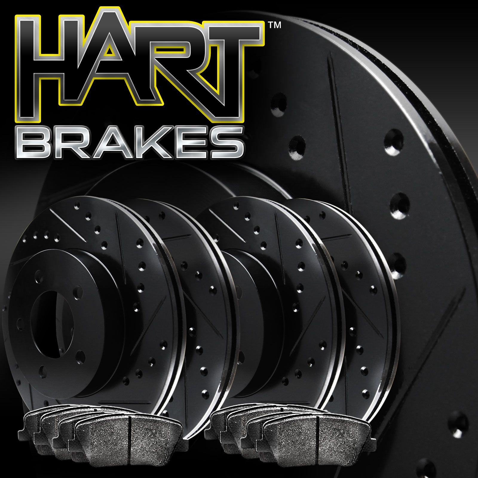 Front Rear Kit Black Hart Drilled Slotted Brake Rotors Ceramic Pads