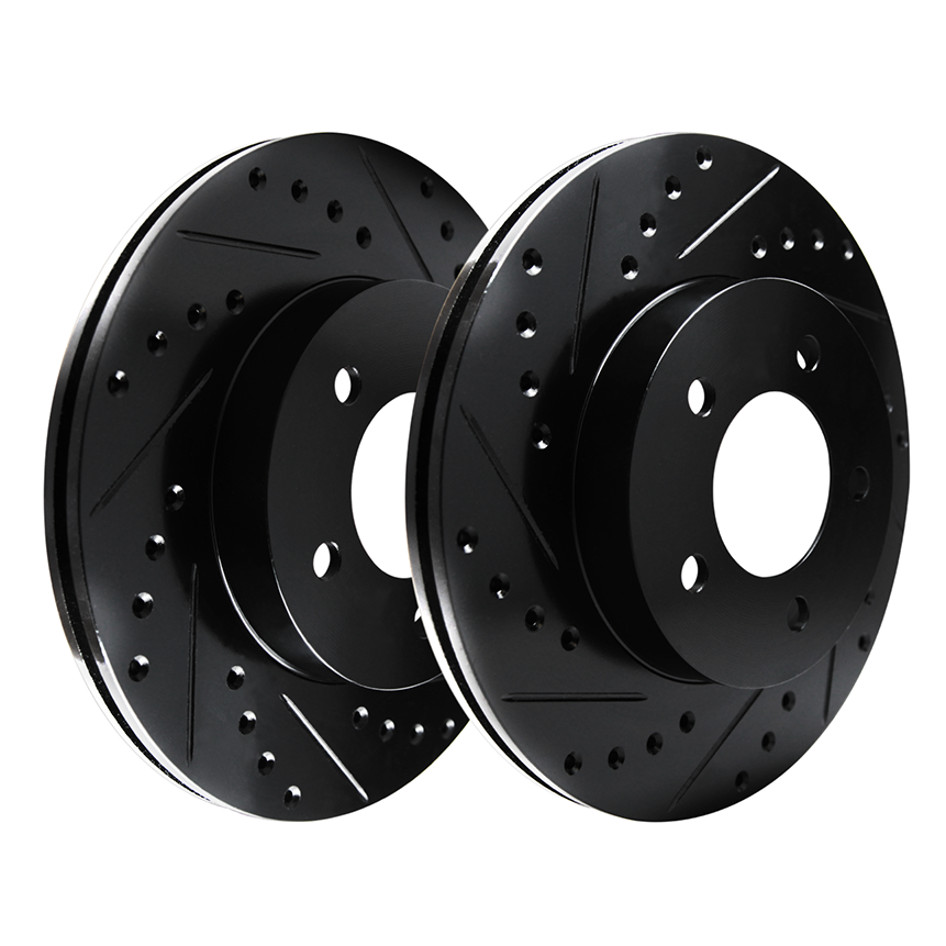 Black Hart *DRILLED & SLOTTED* Disc Brake Rotors Ceramic Pads F1687