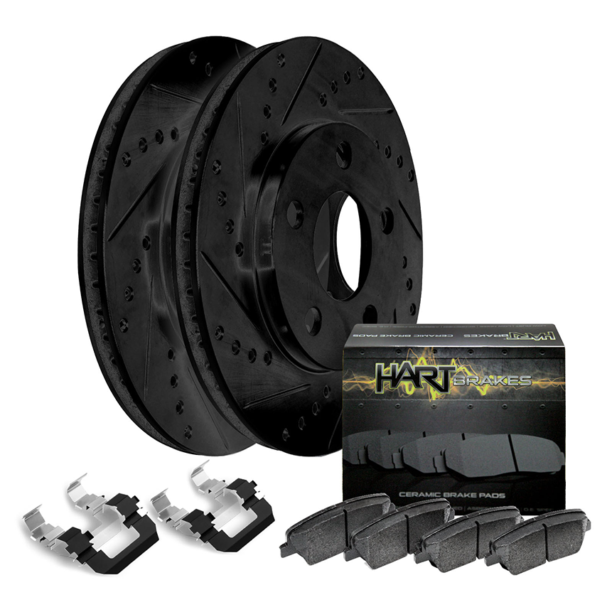 Black Hart *DRILLED /& SLOTTED* Brake Rotors Ceramic Pads C1470 FRONT+REAR KIT